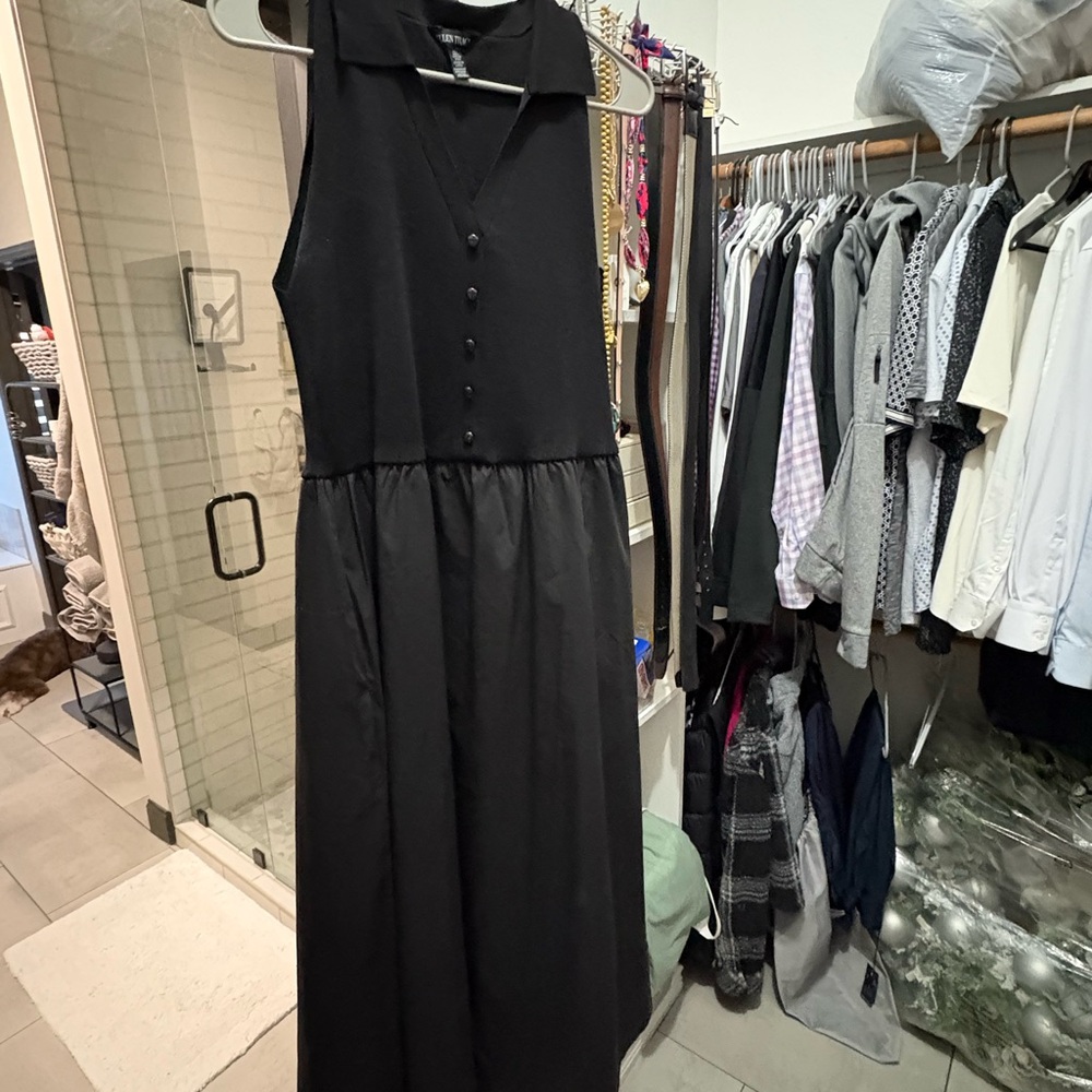 Ellen Tracy Black Sleeveless Maxi Dress with Collared V-Neck